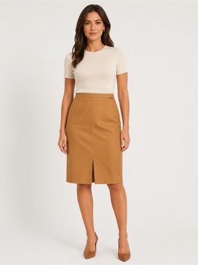 Vtg 90’s Geiger Collection Austria Women’s 40 Tan Cotton Stretch Pencil Skirt
